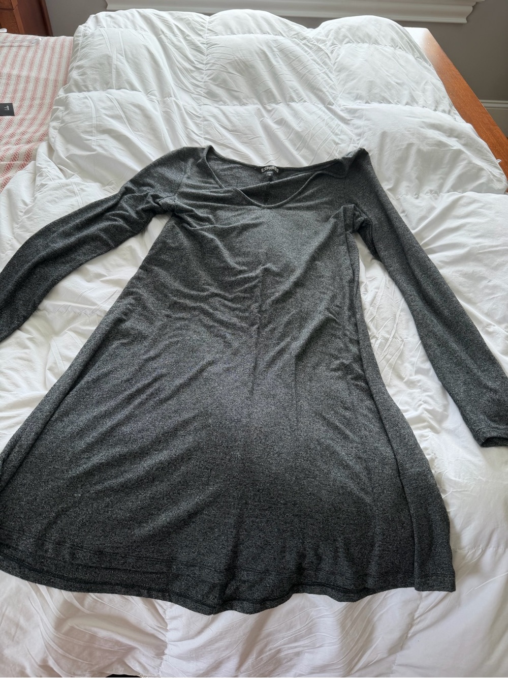 Express Long Sleeve A-Line Dress in Charcoal
